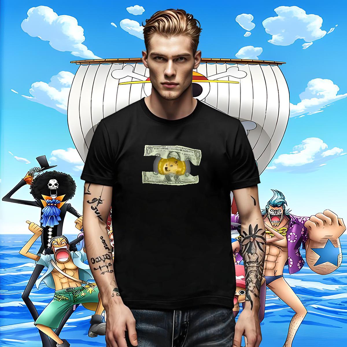 Classic Tshirts Anime Printing Street 230g Pure Cotton Black Oversized Breathable Crew Neck dog T Shirt For Man Wholesale Wear