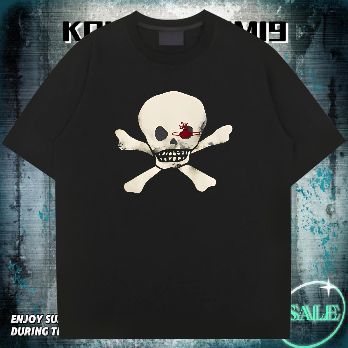 Free Shipping T-Shirts for Men skull Tops Tees 100% Cotton 230g Sports Casual Cool Custom Print Oversized Crew Neck Mens Tshirts
