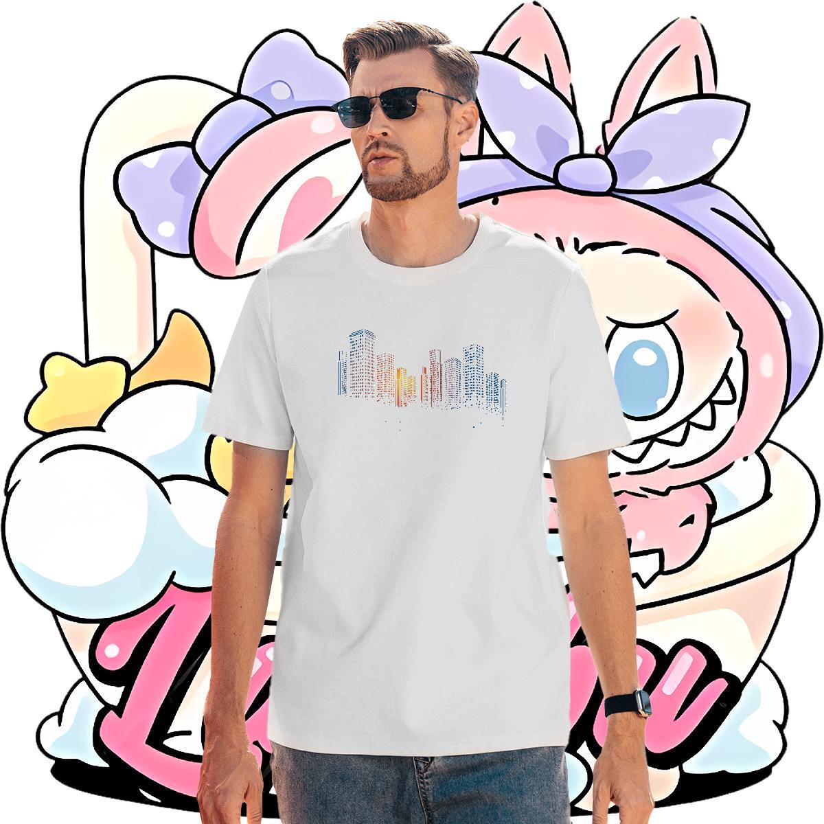 Fashion 100% Cotton 230g Man T Shirts Tall buildings Sports Casual Men Tops Tees Tees Shirts Breathable Short Sleeve Brand DIY Printed