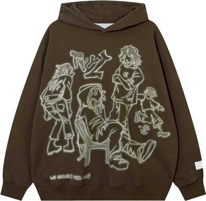 Y2K womens hoodie trend printed oversized sportswear unisex loose O-neck hoodie comfortable mens zipper X241207