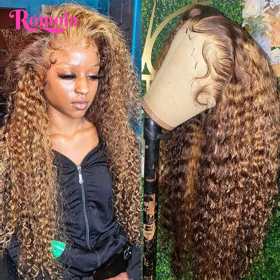 Highlight Human Hair Deep Frontal Wig 13X6 Hd Lace Front Remy Brazilian On Sale 13X4 Water Wave Curly Wigs