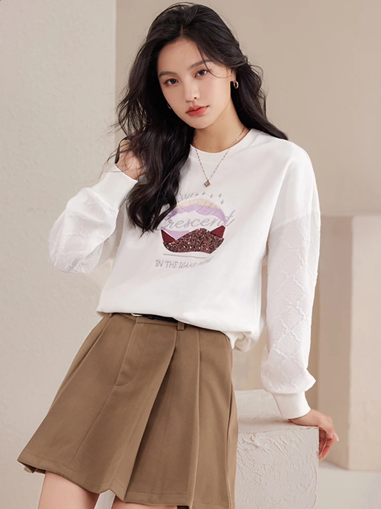 Autumn/Winter Fashion Long Sleeve Embroidered Tops Round Neck Sweatshirt Women Casual Versatile Pullover Hoodies 240812