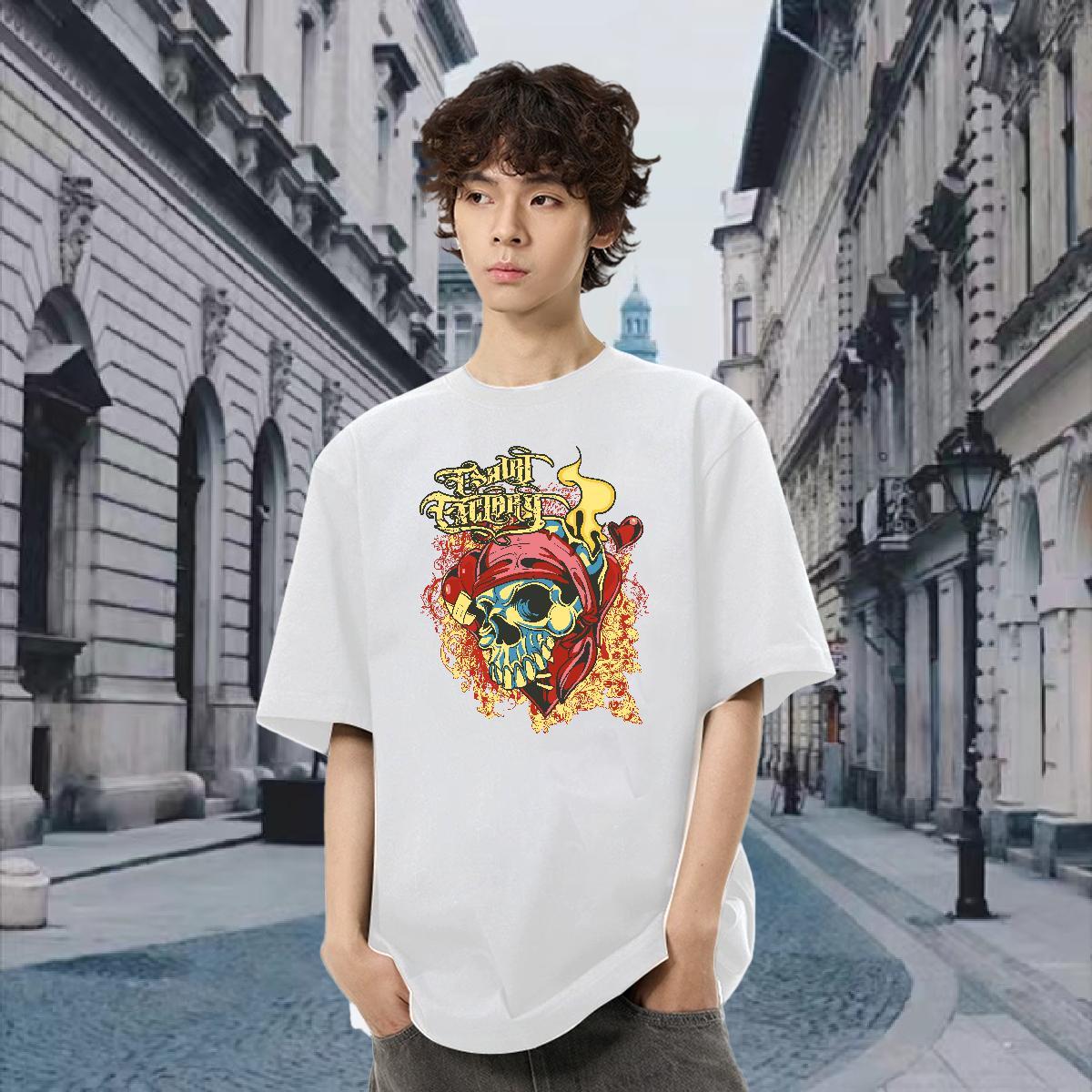2024 Designer T shirt skull Clothes 230g Cotton Beach Popular DIY Logo Oversized Crew Neck Men Tees