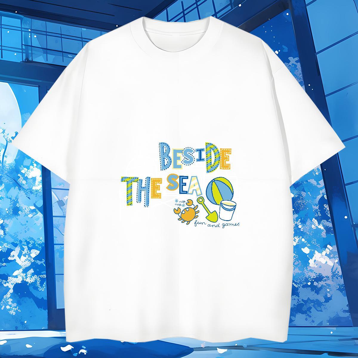 Fashion New 100% Cotton 230g T-Shirts for Men letter Summer Casual Men Tops Tees Tops Shirt O Neck Short Sleeves Unisex DIY Anime