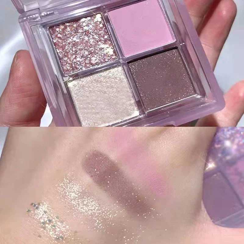 Eye shadow quad palette glitter sequins low saturation purple gray matte earth eye shadow tray makeupW241212
