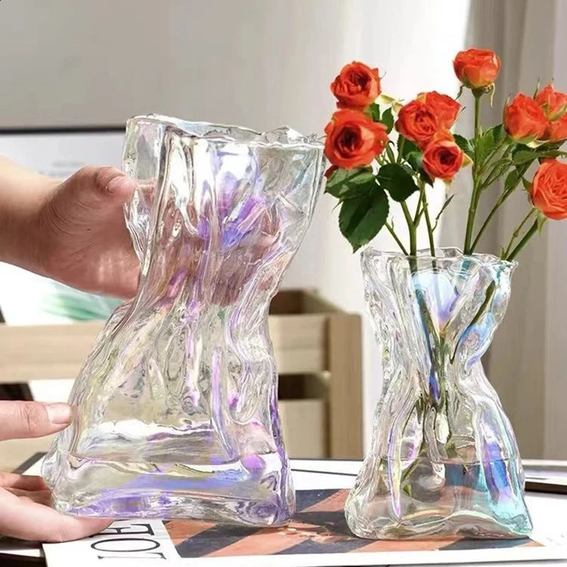 Modern glass flower vase painted hydroponic plant pot table decoration home office desktop 240810