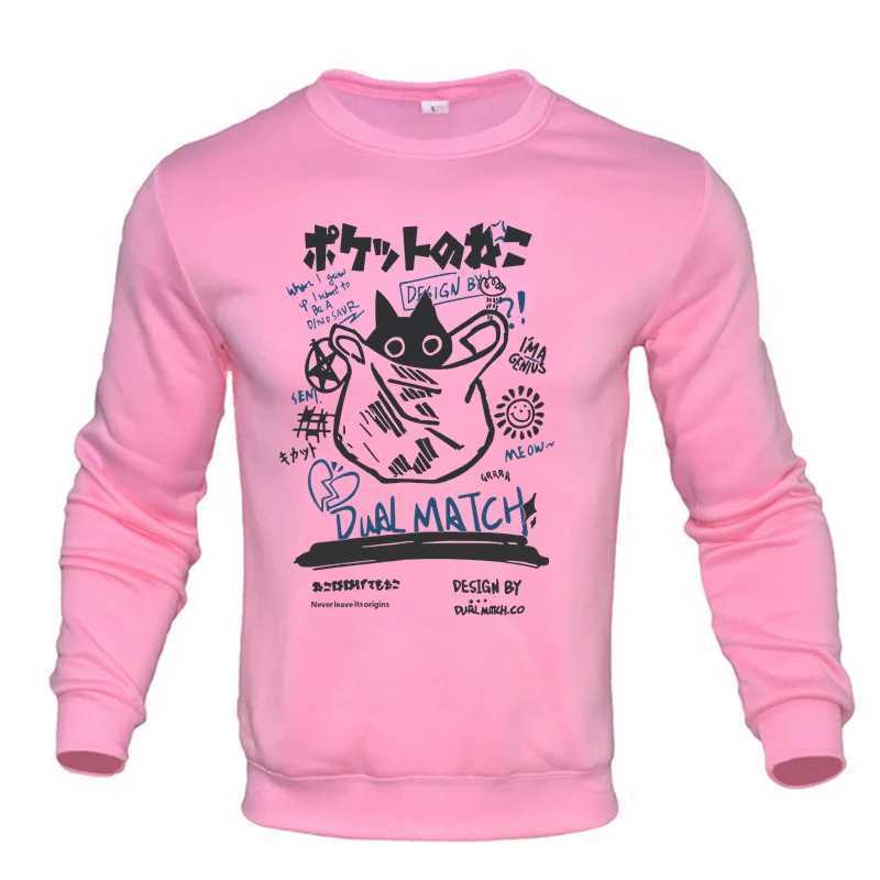 2024 New Cat Printed Mens Hoodie Casual Hoodie Autumn Winter Wool Warm Womens Hoodie Loose High Quality TopW240724