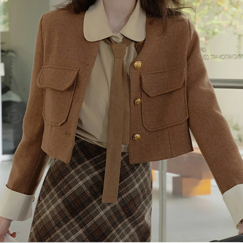 ITOOLIN Autumn Winter Women Vintage Tweed Long Sleeves Jacket Single Breasted Loose Cardigan Coat O-neck Women Office Outerwear 240812