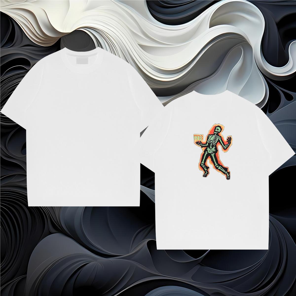 Custom T Shirts Men skull Clothings 230g Cotton Beach Loose Fit Black White Short Sleeve Soft Men Tshirts