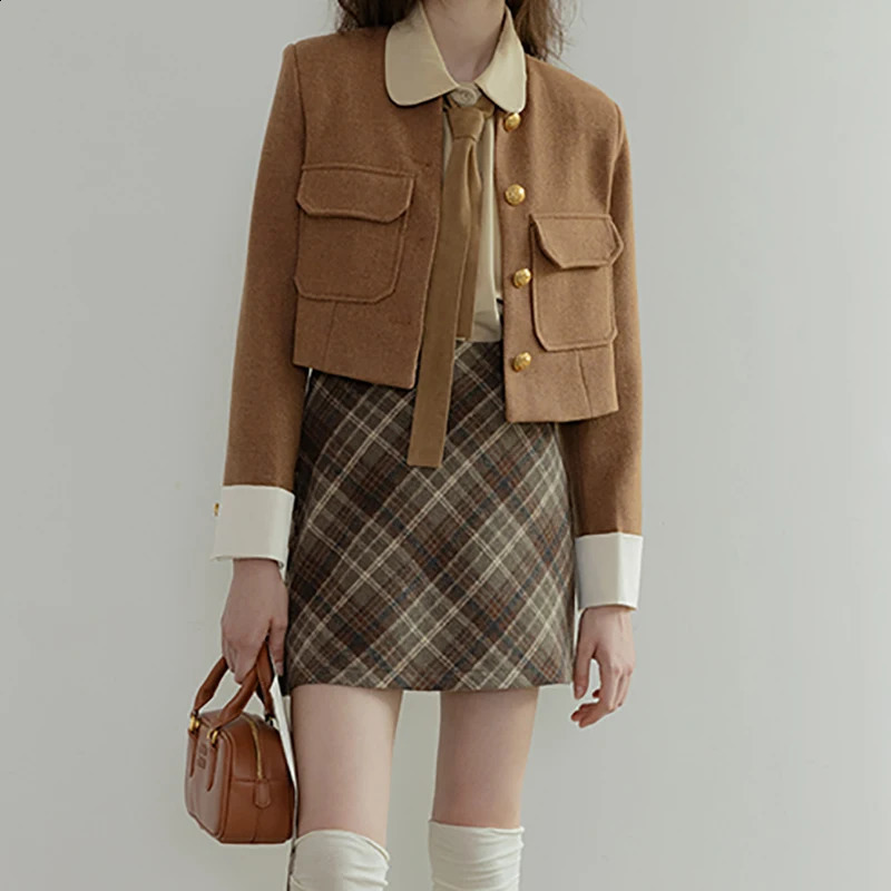 ITOOLIN Autumn Winter Women Vintage Tweed Long Sleeves Jacket Single Breasted Loose Cardigan Coat O-neck Women Office Outerwear 240812