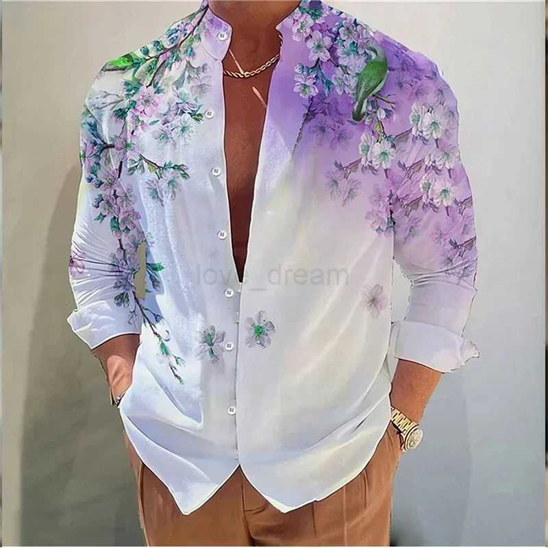 Printed Collar Long Sleeved Mens Shirt Casual Designer Clothing Comfortable Top Outdoor Street FashionXJ240812