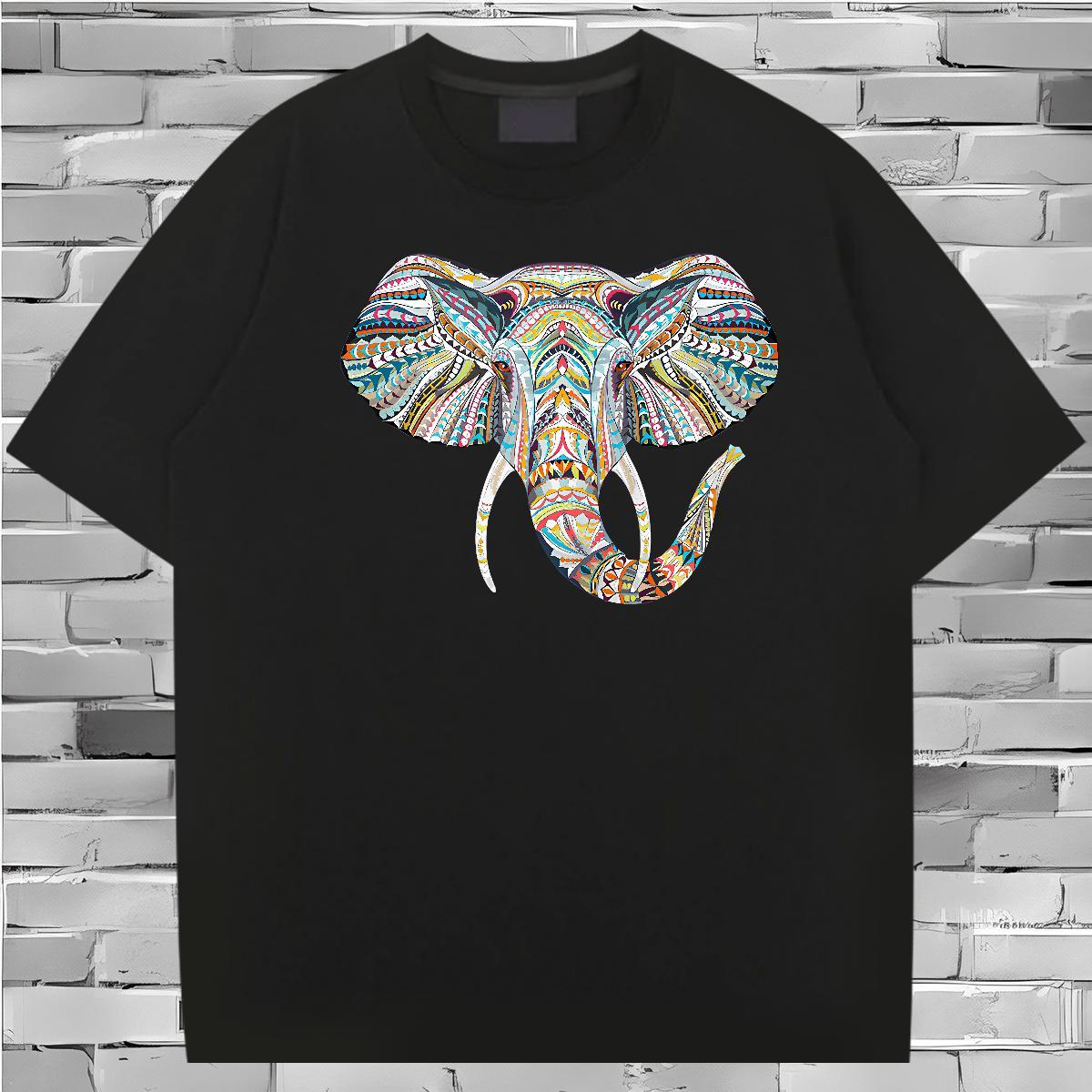 Men T Shirts 230g Cotton Elephant Hip Hop Street Round Neck Short Sleeve Custom Anime Tshirts Classic Casual Designer Tees Shirts