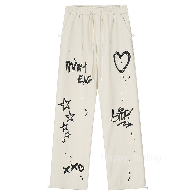 Casual American Work Pants Graffiti White Hip-hop Pants Mens and Womens Autumn and Winter Loose Wide Leg Sports Pants Sweatpants