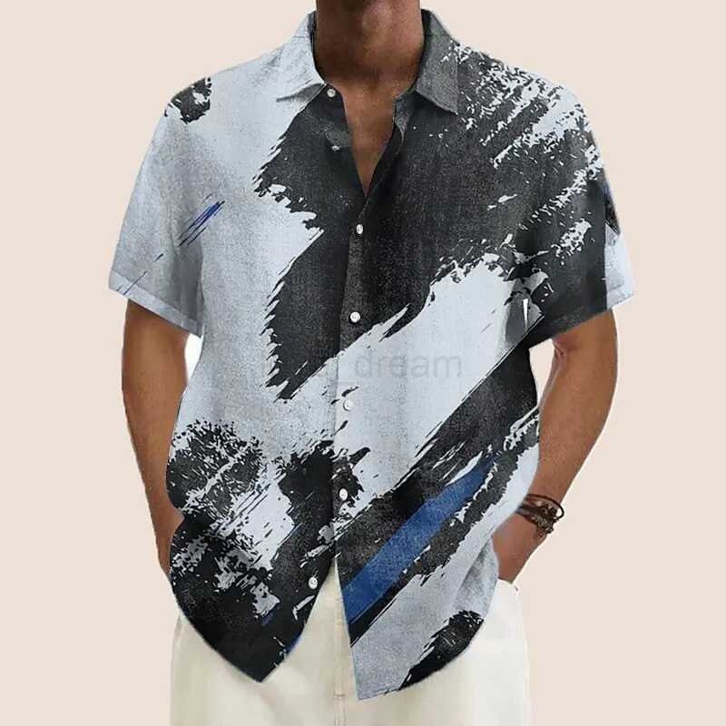 Ink graffiti gradient pattern printed short-sleeved shirt Fashionable high-end design lapel mens tops new mens shirtsXJ240812