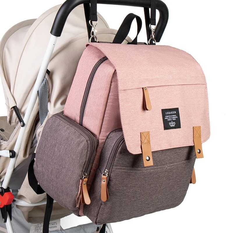 Lequeen Diaper Bag Fashion Baby Bag Backpack Black Baby Products Organizer Mom USB Port Pajama Replacement Wet Bag W240812