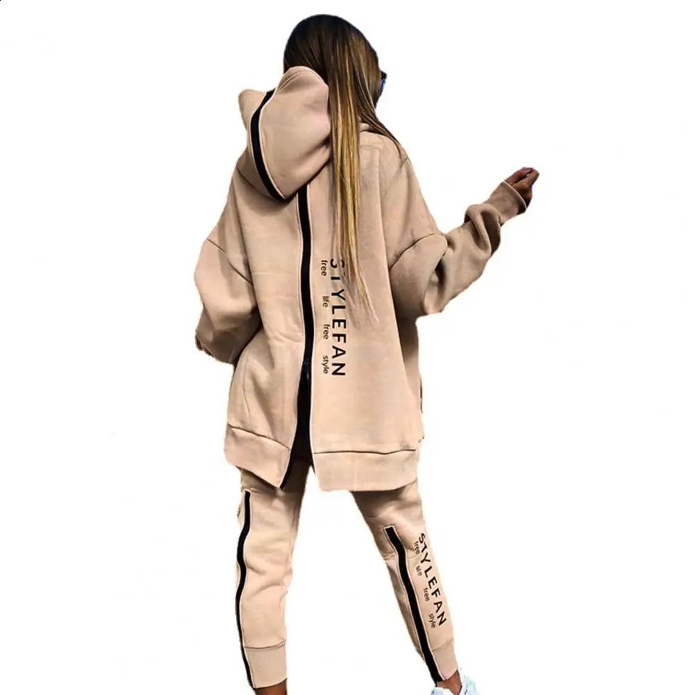Tracksuit Women Two Piece Set Loose Back Zipper Long Hoodies Pants Set Autumn Thin Sportswear Pullover Streetwear Joggers 240812
