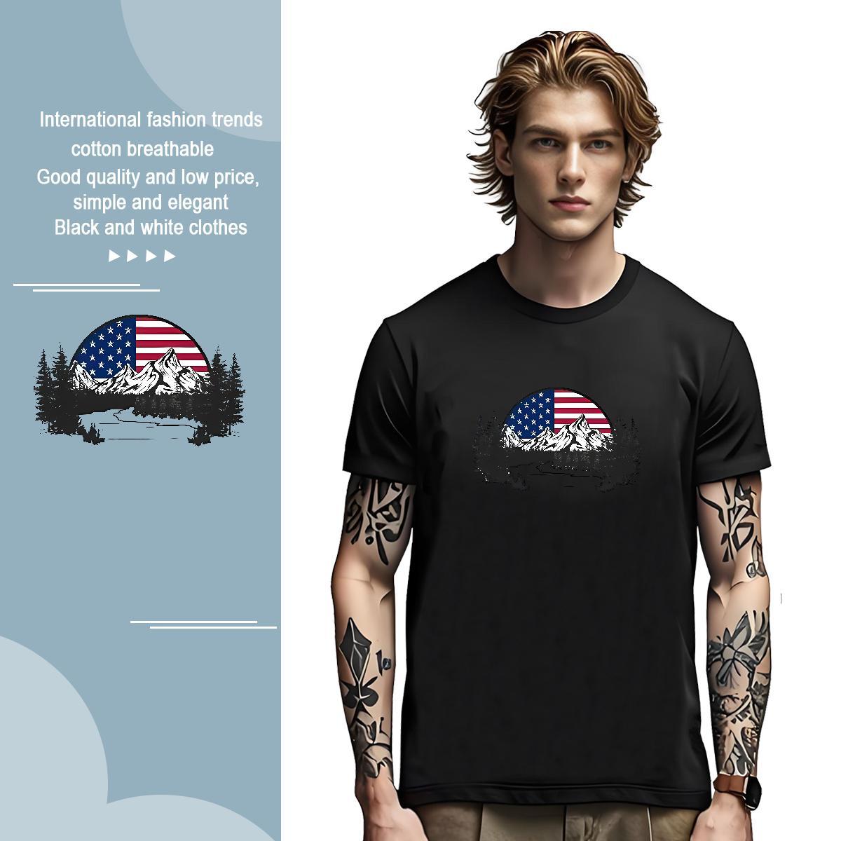 Loose Men Tshirts mountains 230g Pure Cotton Daily Wear Crew Neck Breathable Mens T Shirts Custom Big Size DIY Tops Shirt