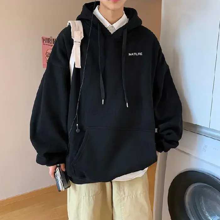 2021 New Hooded Sweatshirt Trendy Mens Hong Kong Style Loose Fit Cool Autumn/winter Fleece Lined Versatile Casual Student TopXJ240812