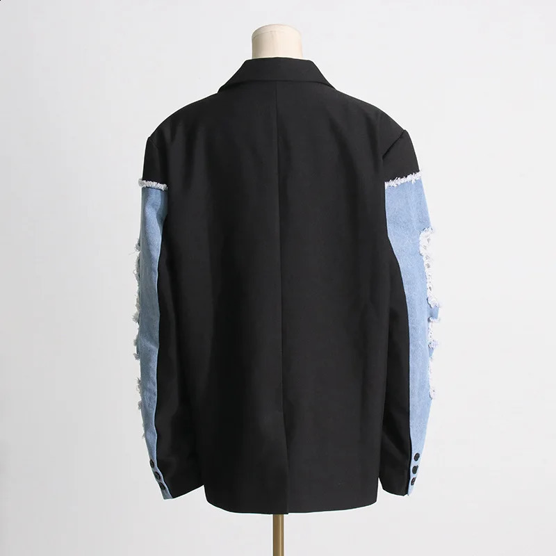 Patchwork Two Color Deinm Coat Checked Tweed Trending For Wholesale Boutique Style Women Cloth Long Sleeve Wear Jacket 240812