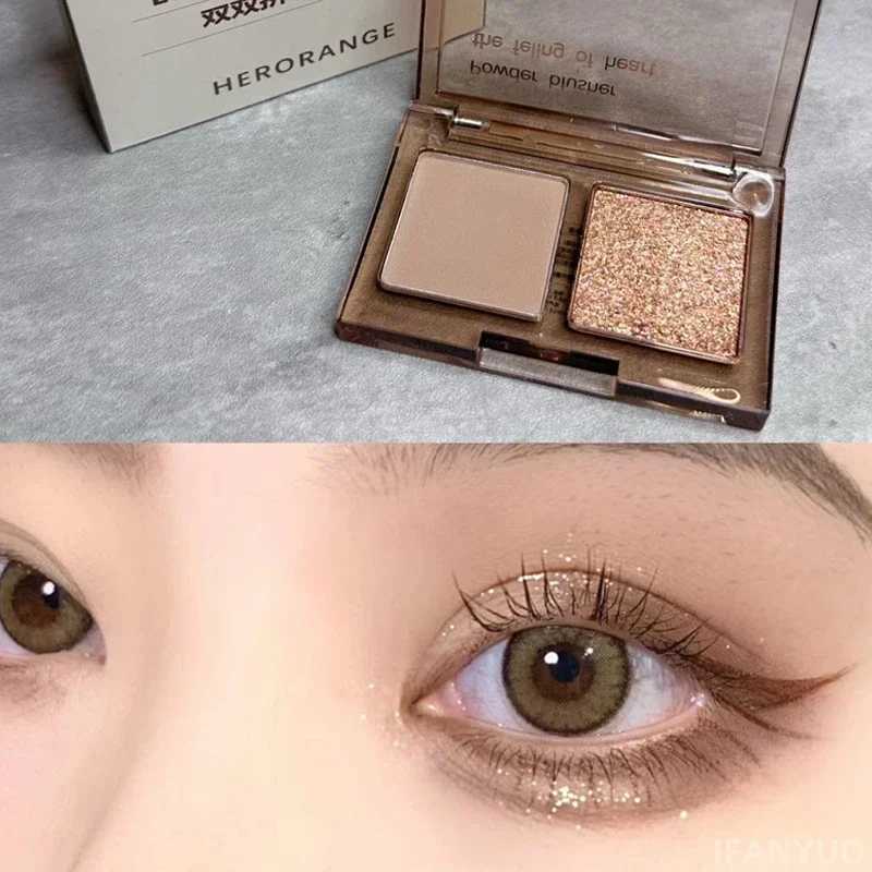 2-color Glitter Eyeshadow Palette Blue Purple Pearlescent Eyeshadow Portable Matte Eye Shadow Waterproof Korean Makeup PaletteCL240812