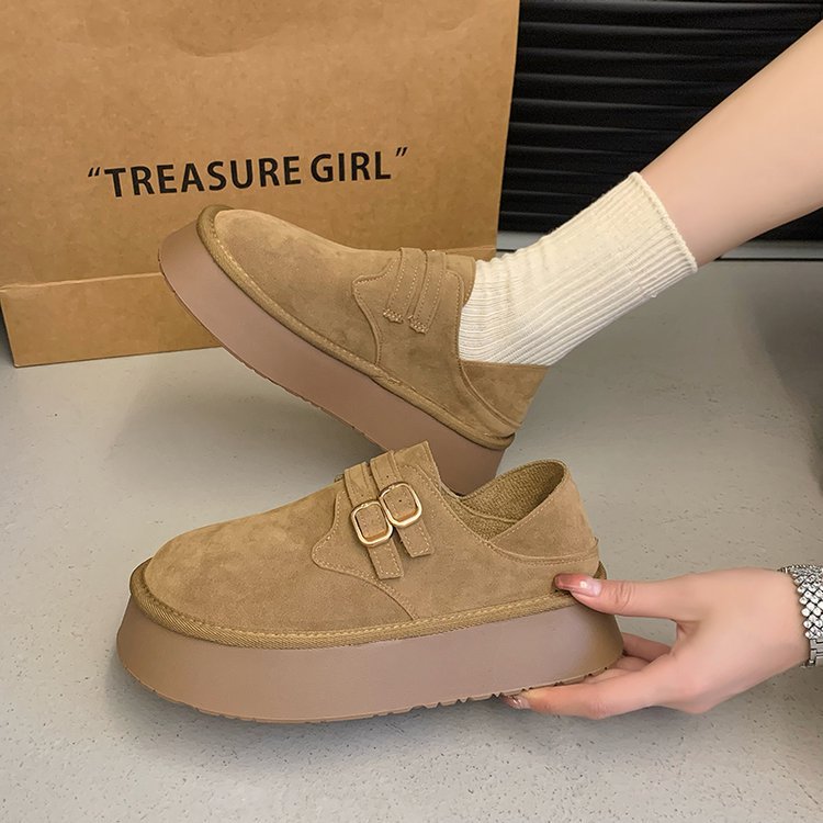Ladies' retro buckle strap thick sole height increasing casual single shoe