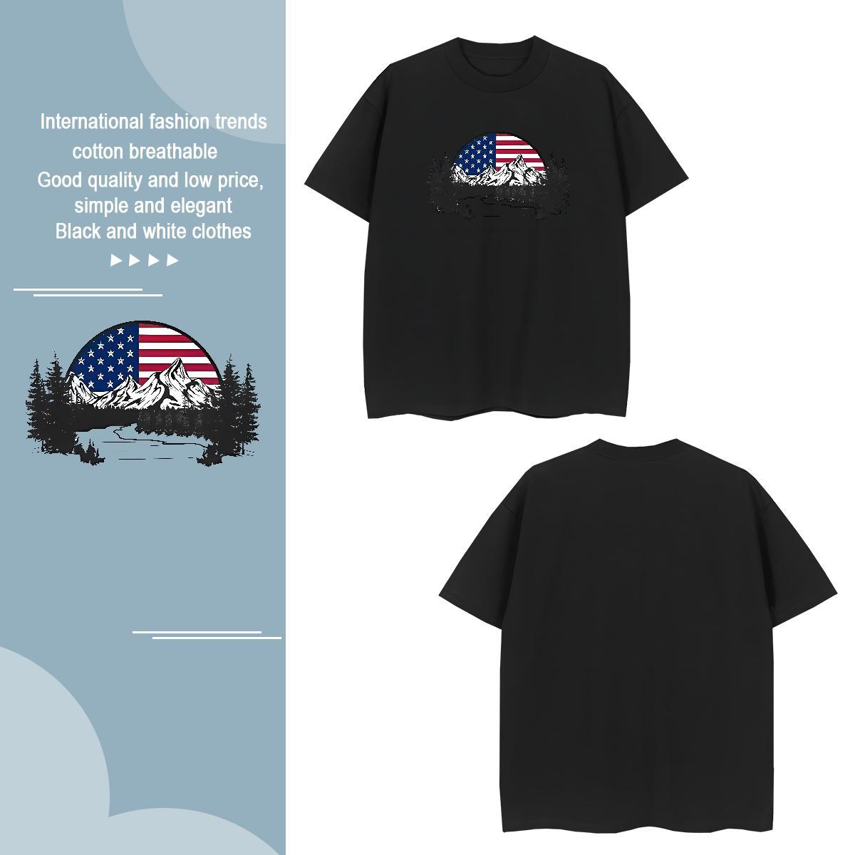 Loose Men Tshirts mountains 230g Pure Cotton Daily Wear Crew Neck Breathable Mens T Shirts Custom Big Size DIY Tops Shirt