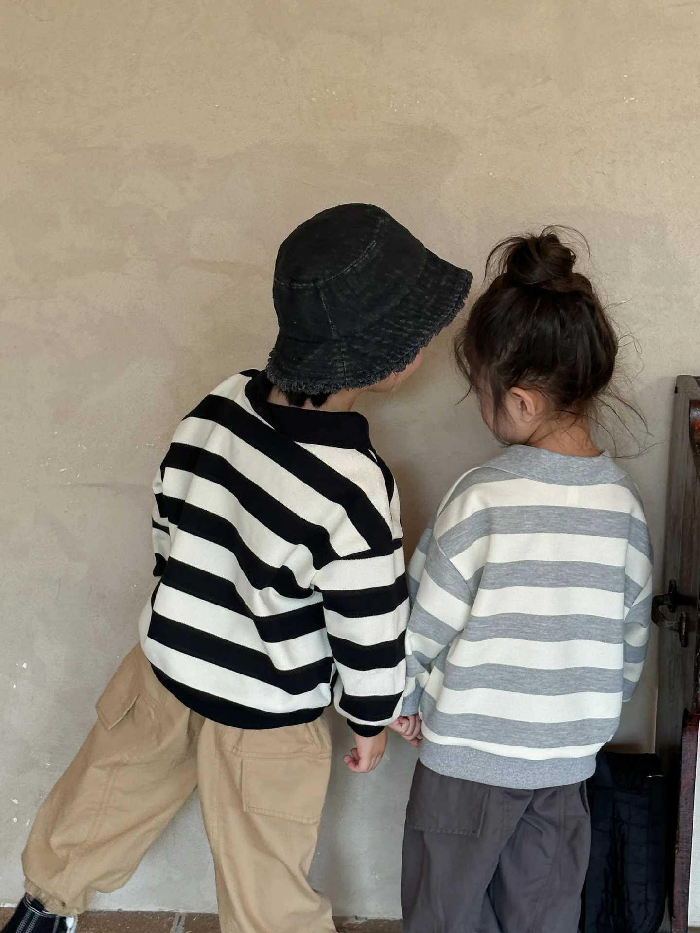 2024 Autumn Boy Girl Striped Long Sleeve Polo Shirt Fashion Children Cotton Sweatshirt Baby Casual Tops Comfort Kid Lapel HoodieXJ241225