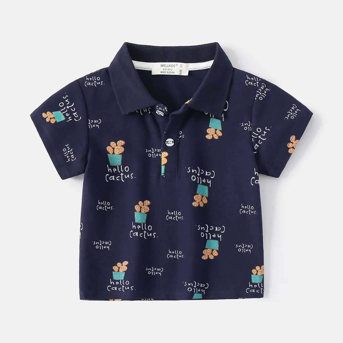Summer Boys Short Sleeve Casual Breathable Cotton Print T-shirt Kids Contrast Color Full Printed Polo Shirt 3-8 YearsXJ241225