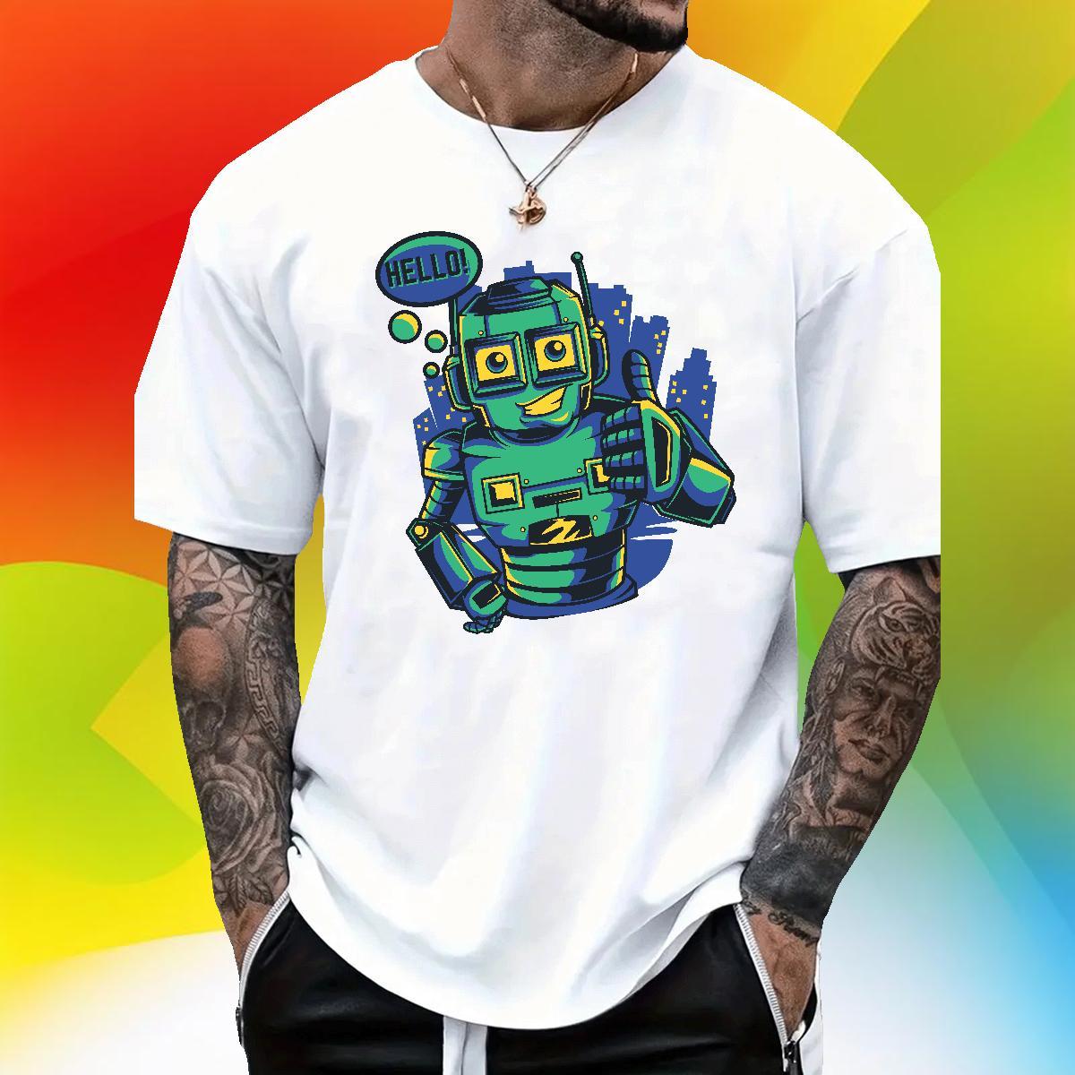 TOP Quality Men Clothes T-Shirt robot 230g Cotton Street O Neck Short Sleeves T Shirt For Man Asian Size 2024 Summer Tops