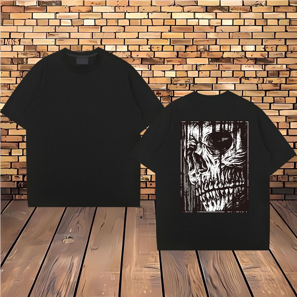 Fashion Casual T-Shirts skull Tee Shirt 230g 100% Cotton Outdoor Classic Plus Size Cartoon Breathable Short Sleeve Men Tops Tees