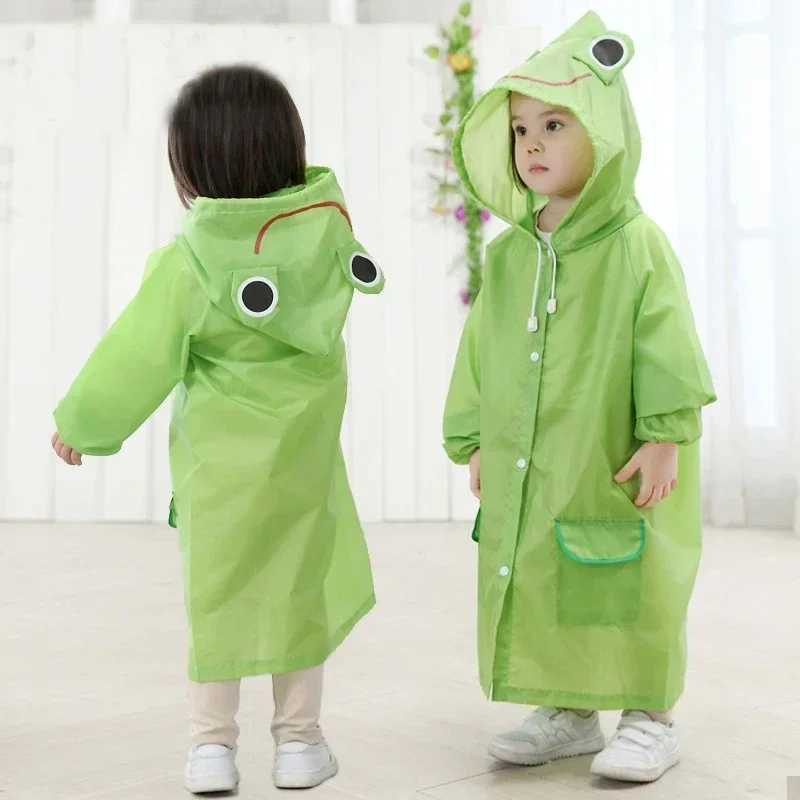 Kids Cartoon Animal Waterproof Foldable Raincoat Rain Poncho Rainwear Solid Color Portable Coat Y240810