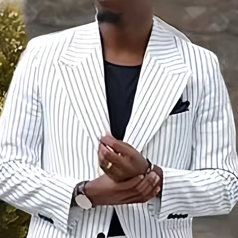 2PCS Spring Autumn Men Stripe Suit with Pant Business Leisure Groomsman Banquet Suit Fashion Trendy England Style mens Clothing 240812