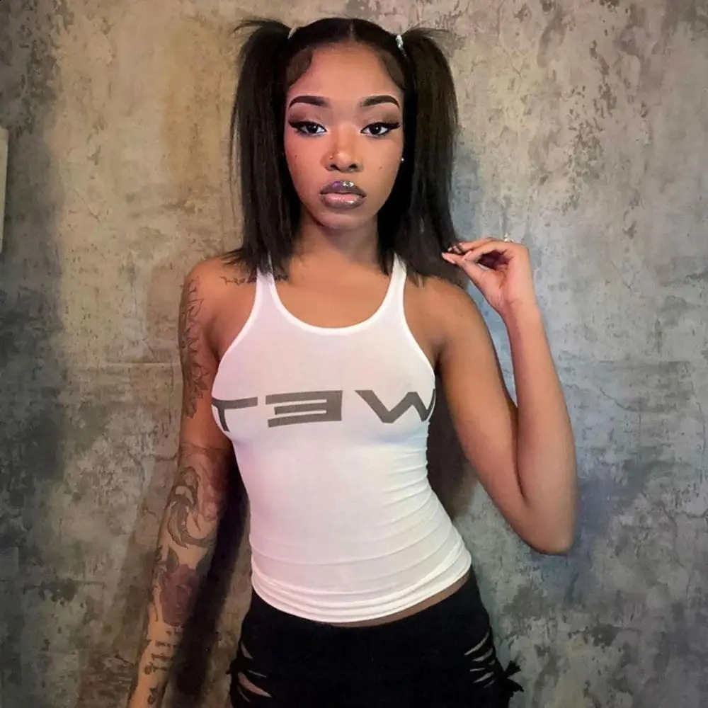 Hip Hop Harajuku Sleeveless Tank Top Vintage Y2K Printed Letters Streetwear Chic Emo Crop Tops 240812
