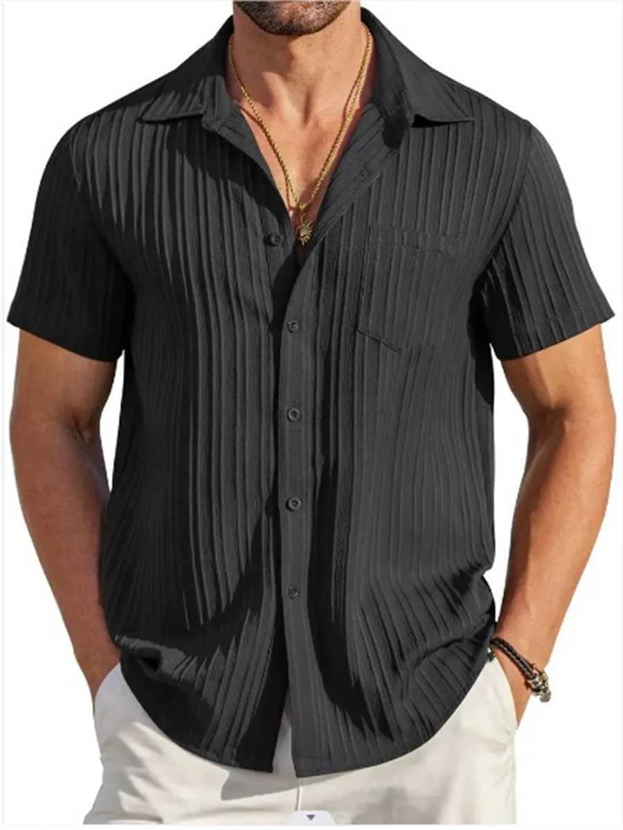 Cotton Hot Sale Mens Short-Sleeved Shirts Summer Solid Color Turn-down collar Casual Beach Style Plus SizeXJ240812