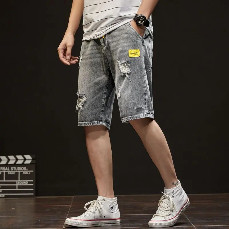 Mens Summer Thin Five Piece Pants Elastic Waist Drawstring Hole Loose Plus Size Trend Pants Casual Fashion Men Clothing 240812