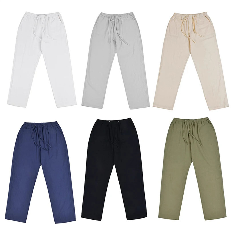 Linen Trousers for Men Wide Cargo Pants Summer Oversize Plus Size 5XL Linens Streetwear Spring Harajuku Mens Clothing 240812