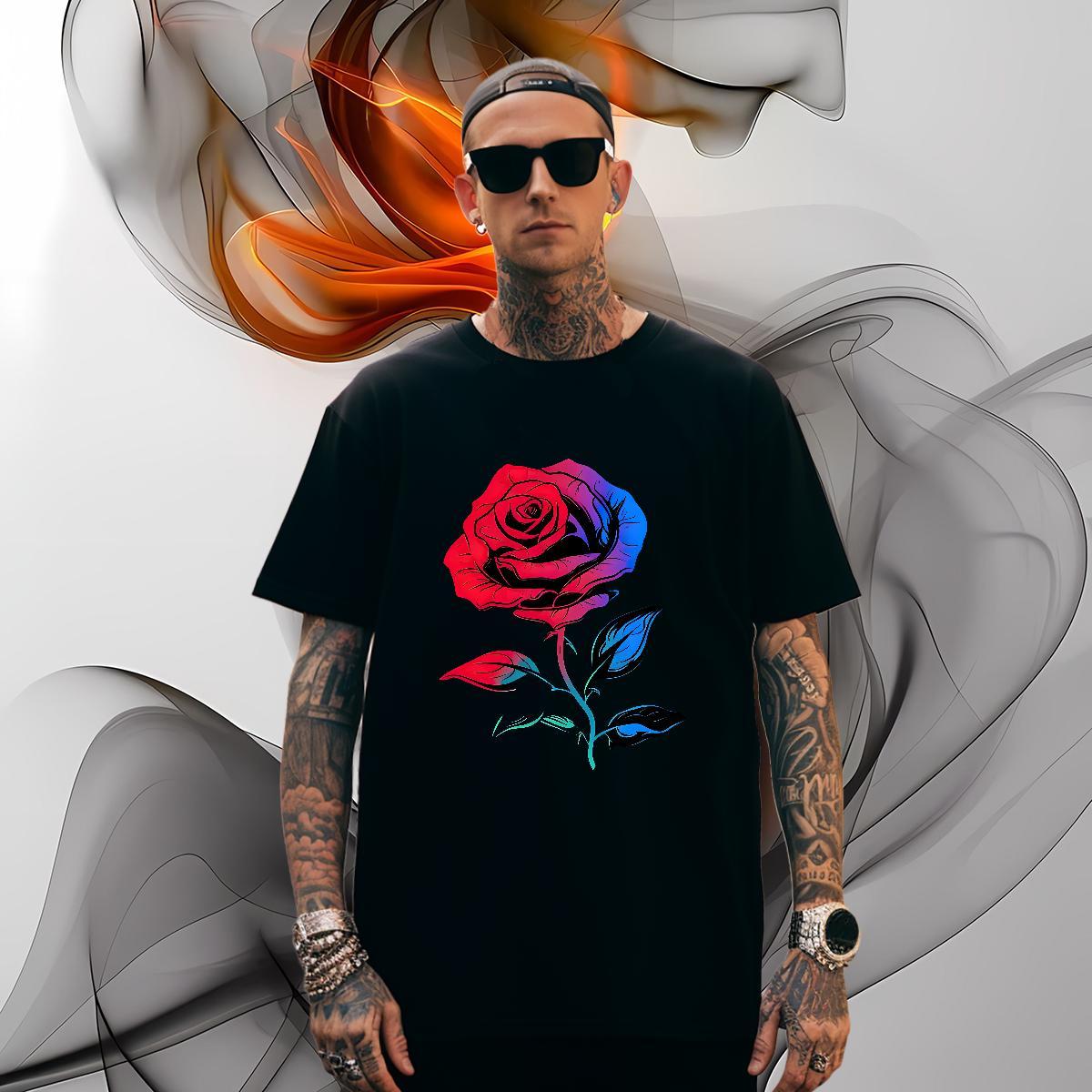 T-Shirts for Men 230g Pure Cotton ROSE Outdoor O Neck Short Sleeves DIY Men Clothes T-Shirt 2024 Designer High Quality Tee Shirt