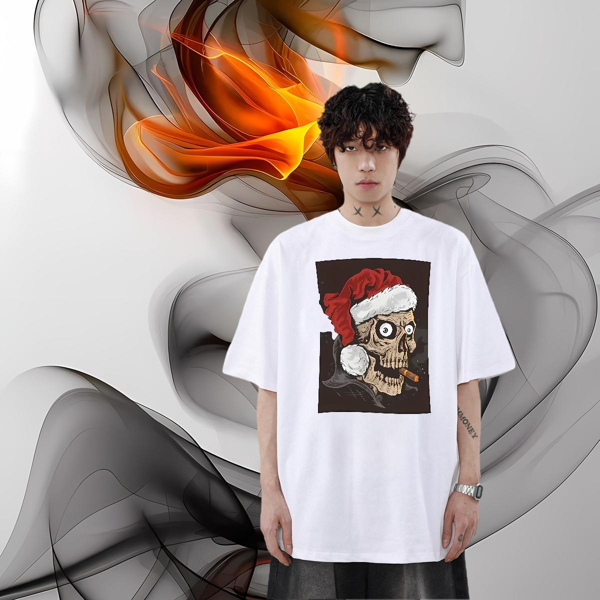 Custom T Shirts Men skull Tops 230g 100% Cotton Home Outdoor Comfortable Custom Big Size Short Sleeve O-Neck Tshirt for Man Woman