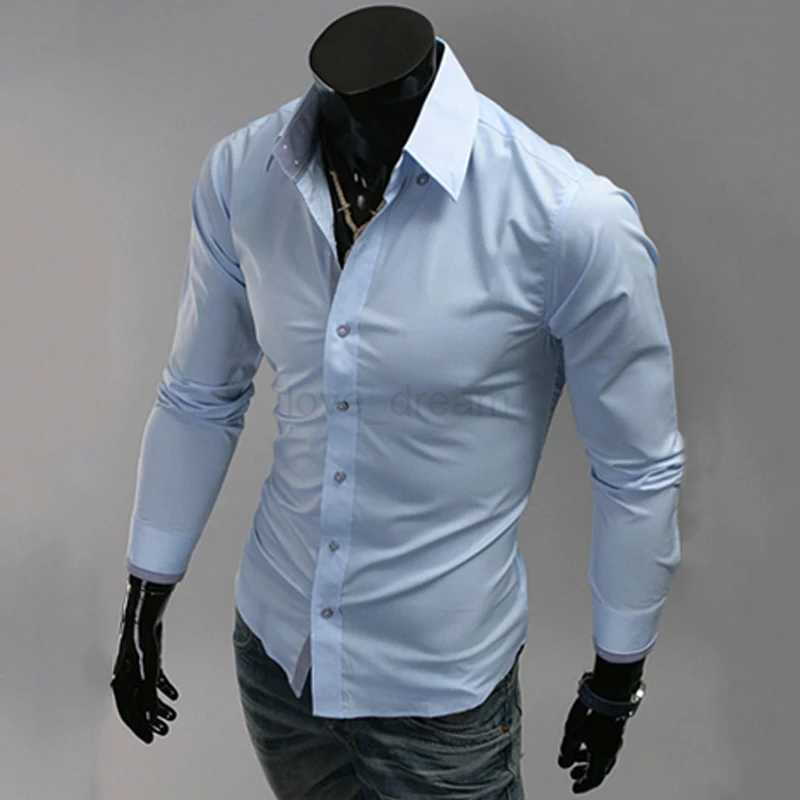 Mens Casual Shirts 2022 Single Breasted Mens Slim Fit Dress Long Sleeve Shirts Soild Male Social Shirts Designer Chemise HommeXJ240812