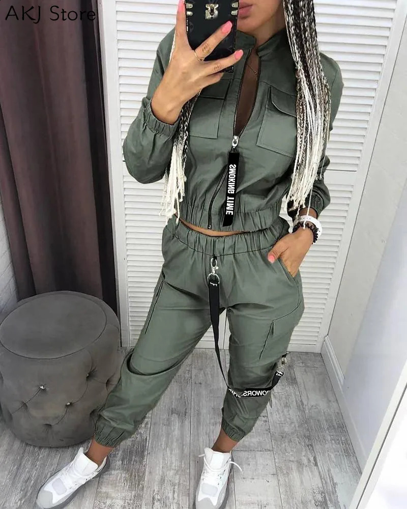 Long Sleeve Zipper Tops women Pants Streetwear Track Suit Casual Women Set 2 Pieces 240812
