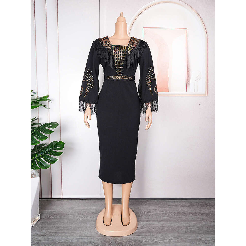 Temperament Popular Large Womens New Tiktokol Commuter Tassel Dress Fishtail Dress Floral Dress Loose Short Waist Self-cultivation Novelty SKINNY DRES