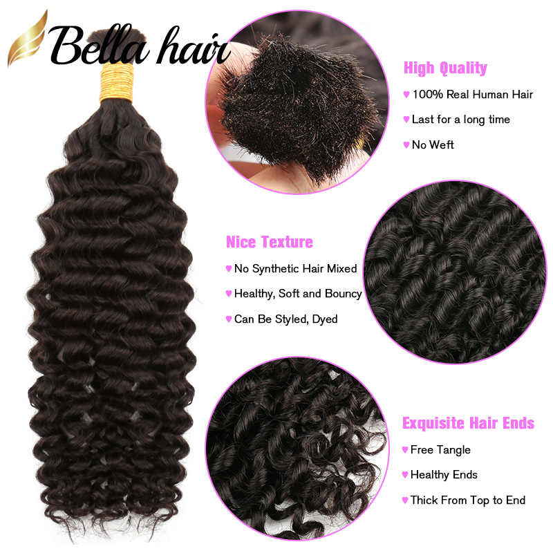 Human Braiding Hair 100g Deep Water Wave Bulk Human Hair for Braiding No Weft Bundle Brazilian Virgin Curly Human Hair Extension for Boho Braids Wet a