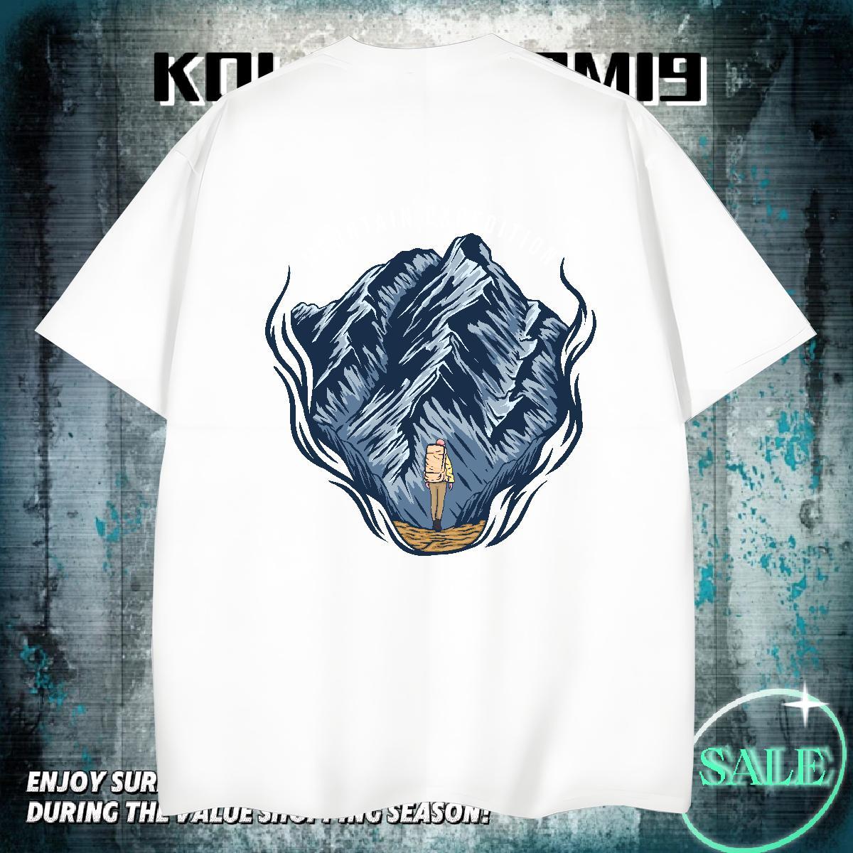 Brand Men Tees Hip Hop Street 230g 100% Cotton Floral Print Crew Neck mountains T shirt Custom Tops Tees