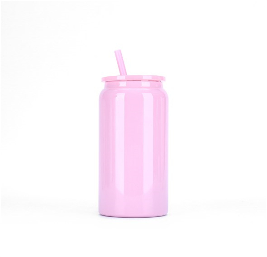 Sublimation 16oz stainless steel tumbler juice can bottle with colorful lids reusable straw beer Soda Can Cup drinking cups