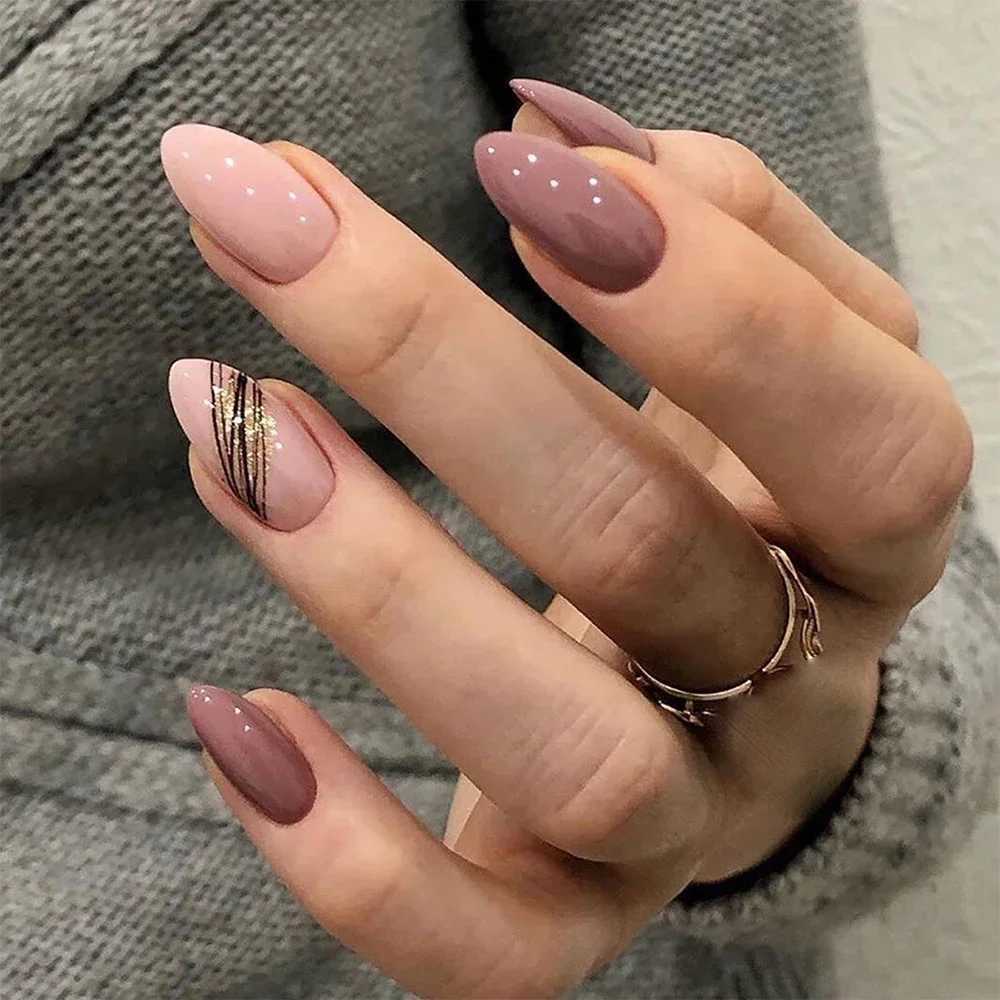 24 pieces/set of fake nails with glue fully covered nail tips pressed onto Med nails DIY manual oval head fake nails pink almond artificial nails W240