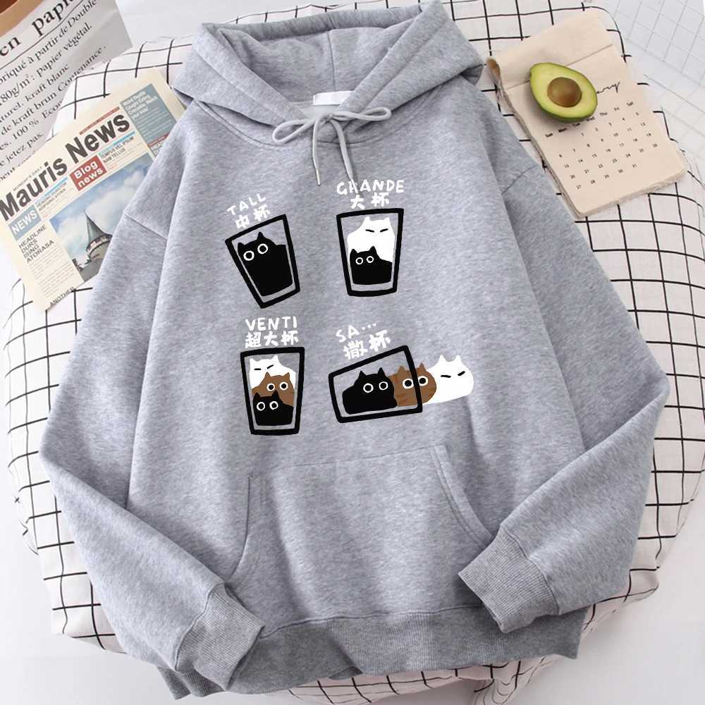Cartoon Cat Coffee Medium Cup Large Cup Mens Hoodie Casual Premium Sportswear Casual Personalized Hoodie Jacket Daily ClothingW240724