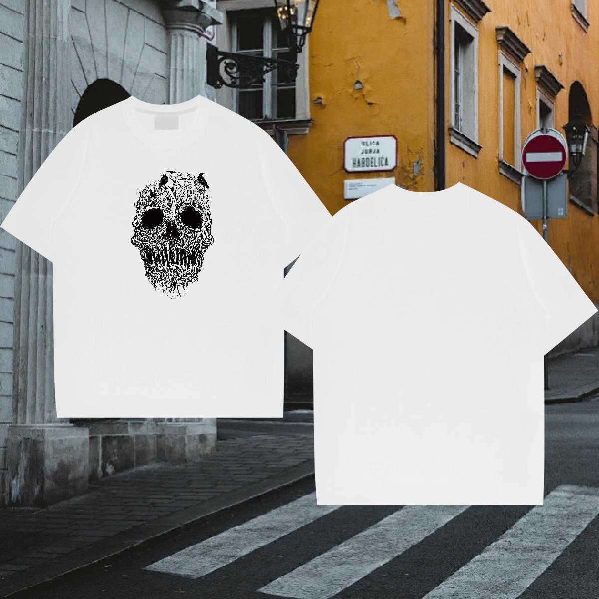 Fashion Mens T Shirts skull Tops Tees 100% Cotton 230g Outdoor Loose Fit Asian Size Pure Cotton Mens Tshirts