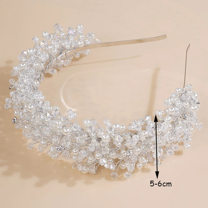 Pearl Crystal Bridal Crown Headpieces Handmade Party Wedding Hair Accessories Vintage Rhinestone Women Headband Tiaras 240805