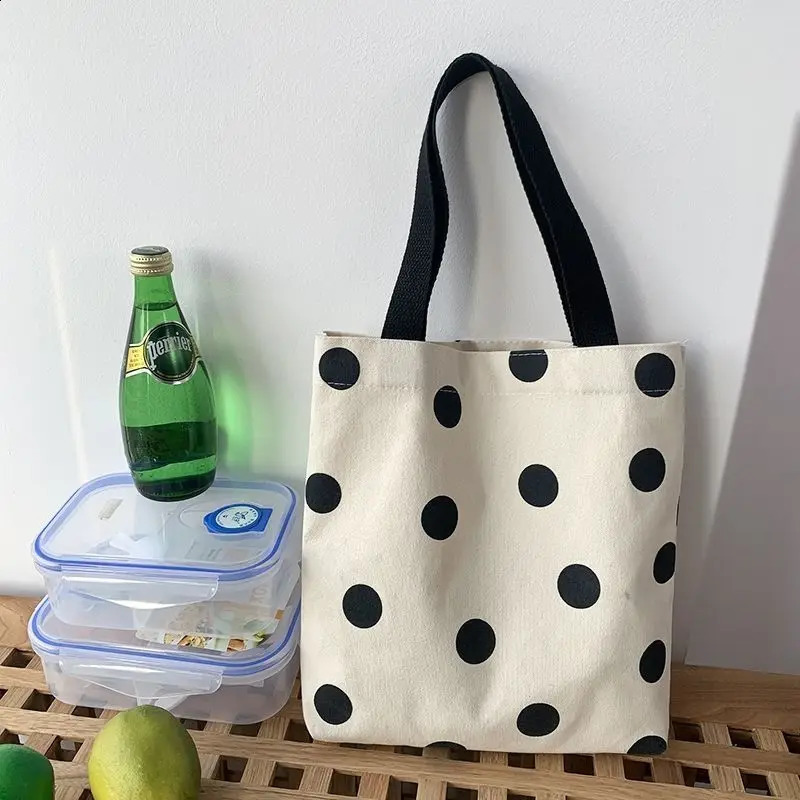 Fashion Solid Color Canvas Small Shopper Bag Women Black Large Capacity Dots Shoulder 240812