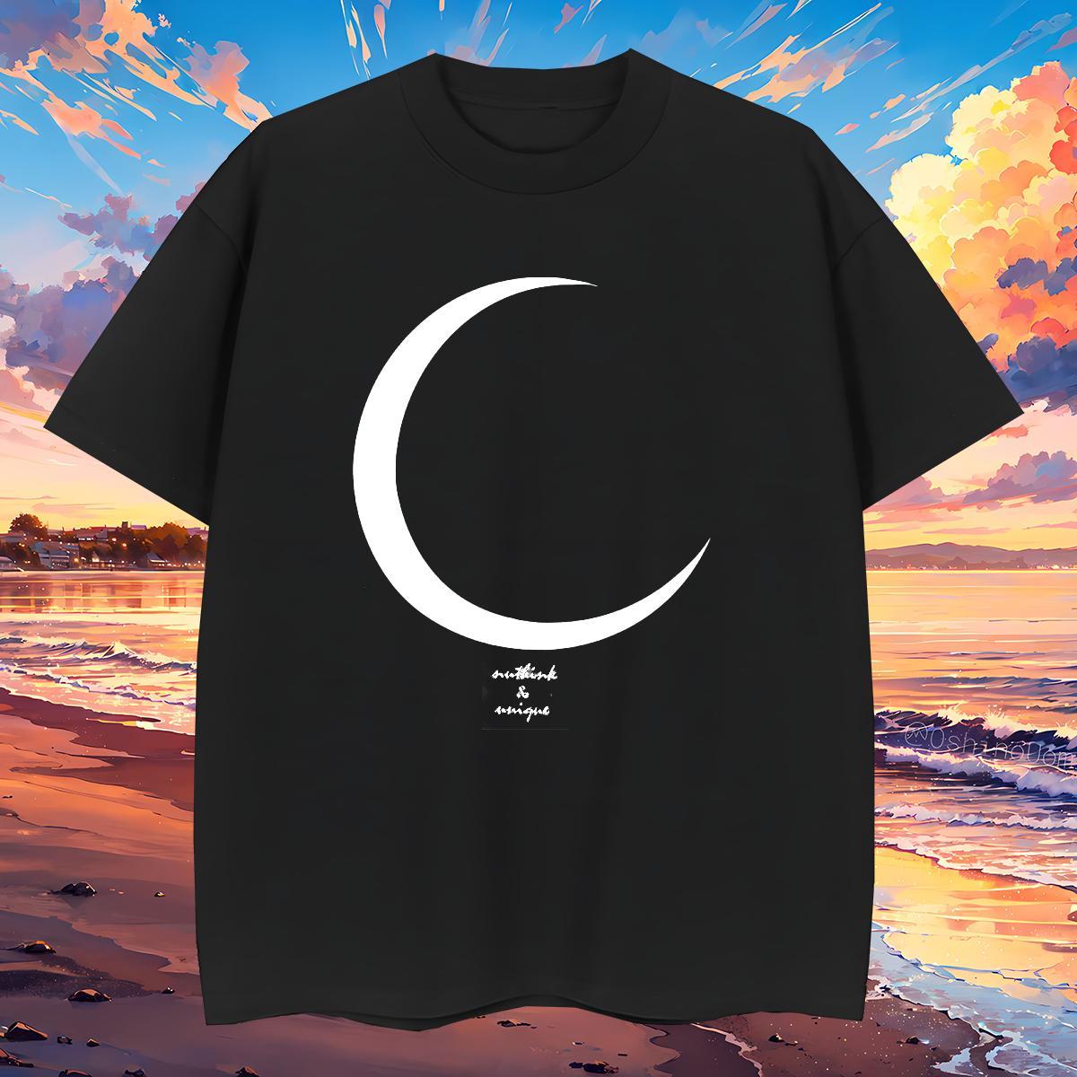 Soft Mens Tshirts moon 230g 100% Cotton Sports Casual Pure Cotton Men T Shirts Black White Fashion Casual Tops Shirt